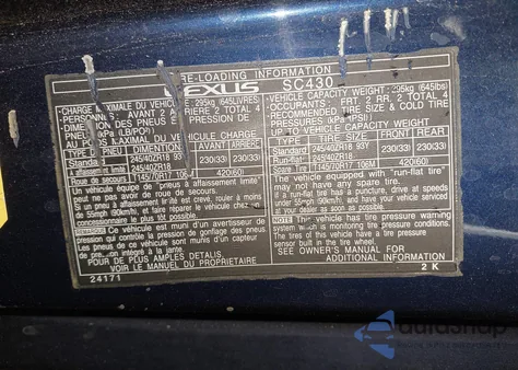 2003 Lexus Sc 430 z USA, uszkodzony, nr VIN JTHFN48Y830042853